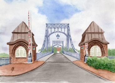 Postkarte DIN-A5 Aquarell Maritim Kunst Druck Kunstdruck Nordsee Wilhelmshaven  Kaiser-Wilhelm-Brücke